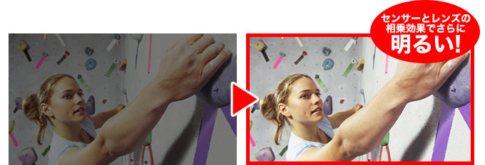 F値2 .4の明るいレンズと裏面照射技術を駆使した8メガ高精細センサーを搭載。妥協を許さない高感度設計が、コンパクトスポーツカムのイメージを覆す鮮明な高画質記録を可能にする。